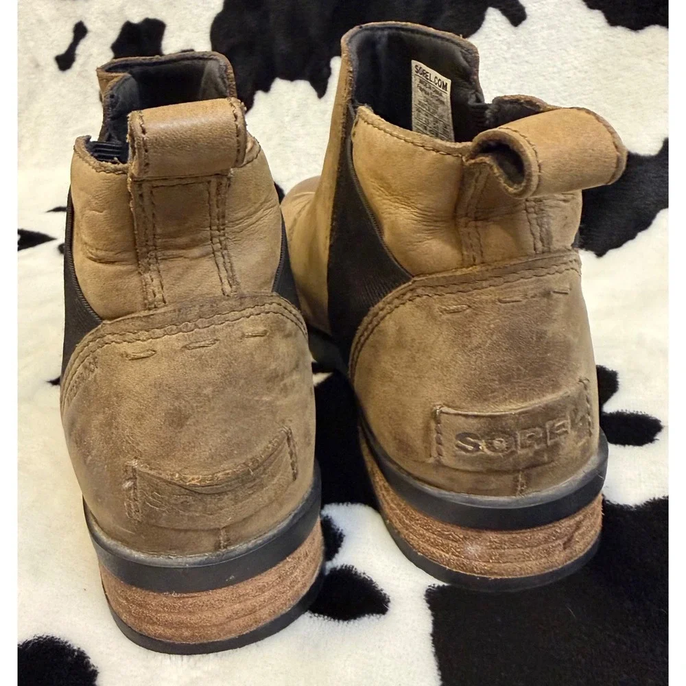 Sorel Emelie Chelsea Waterproof Leather Ankle Boots Brown Women's 6.5‎
